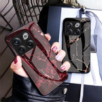 For OnePlus 10T 5G / Ace Pro 5G Fall Resistant Phone Cover Marble Pattern Tempered Glass + PC + TPU Hybrid Case