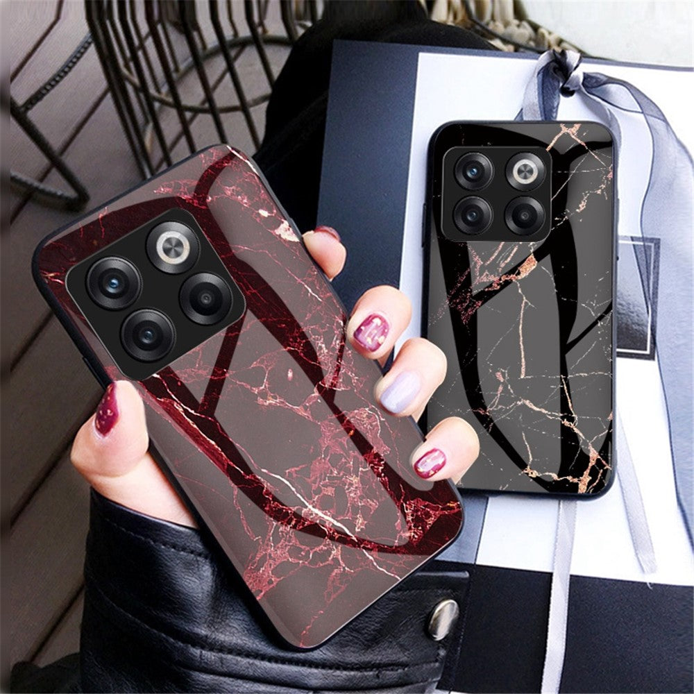 For OnePlus 10T 5G / Ace Pro 5G Fall Resistant Phone Cover Marble Pattern Tempered Glass + PC + TPU Hybrid Case
