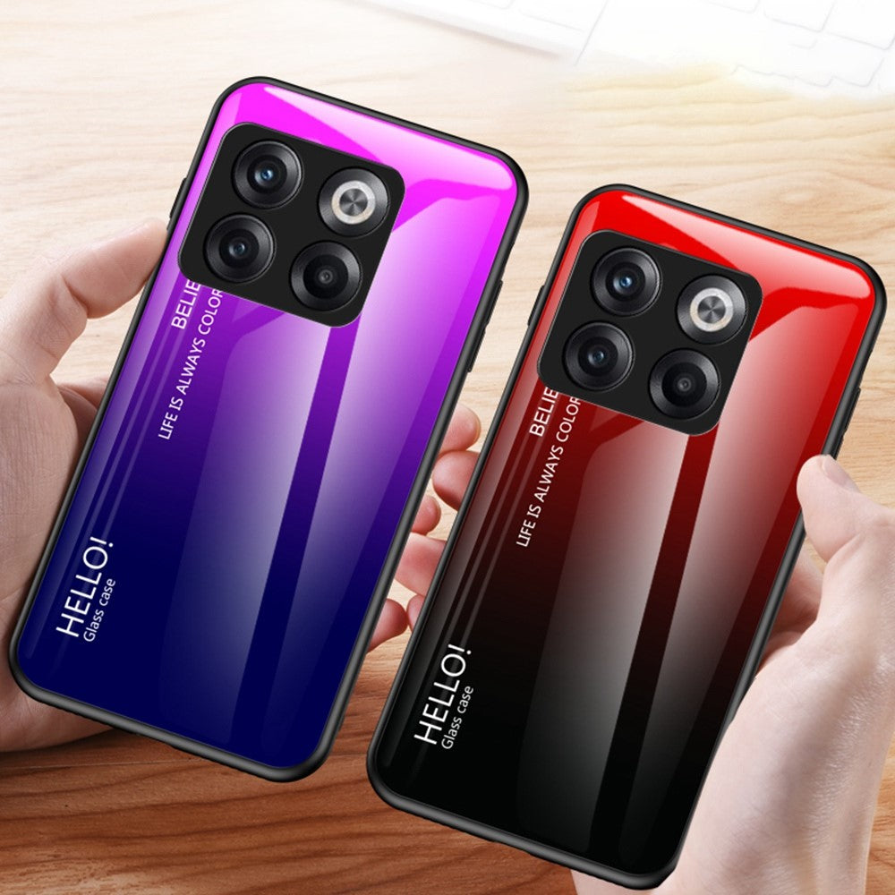 OnePlus 10T 5G / Ace Pro 5G Gradient Color Härdat Glas mobilskal Hårt PC Mjukt TPU Stötsäkert Defender Baksida