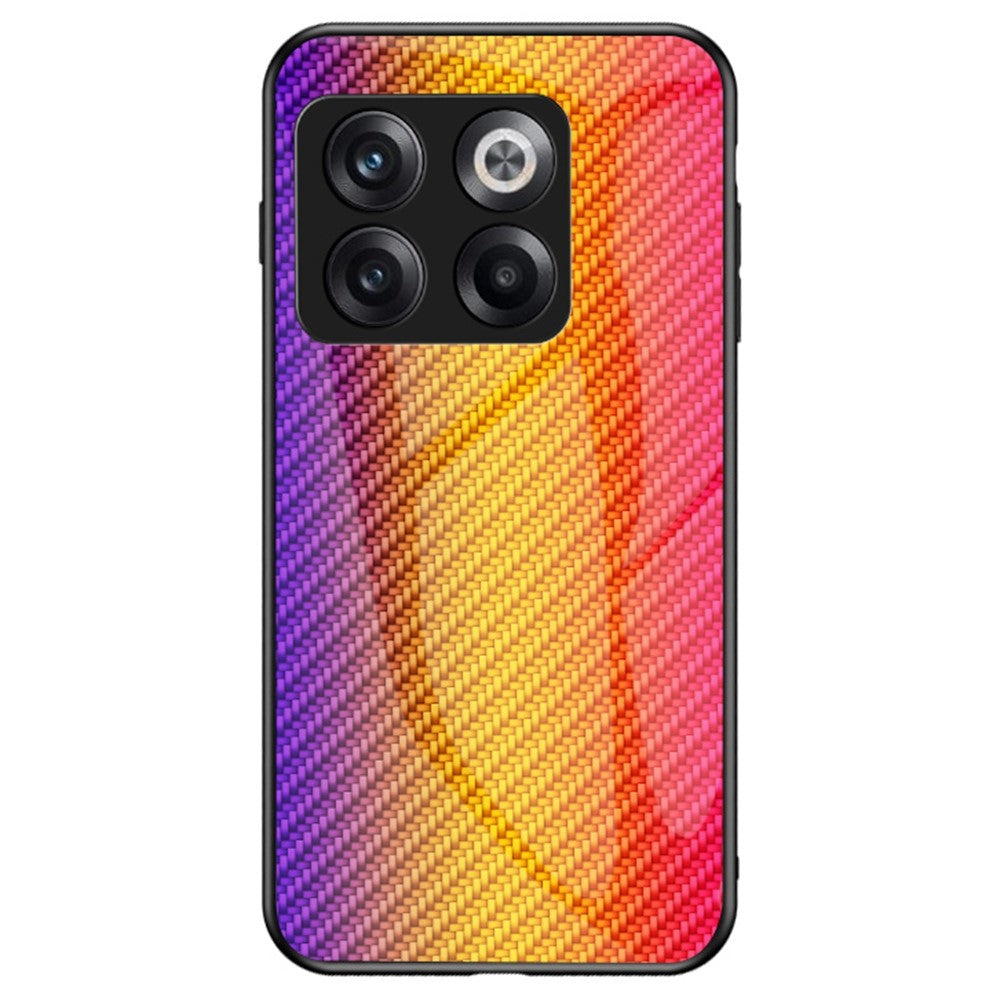 OnePlus 10T 5G/Ace Pro 5G Kolfiberstruktur Härdat Glasskal Hårt PC Mjukt TPU Reptåligt Stötsäkert Skal