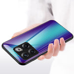 OnePlus 10T 5G/Ace Pro 5G Kolfiberstruktur Härdat Glasskal Hårt PC Mjukt TPU Reptåligt Stötsäkert Skal