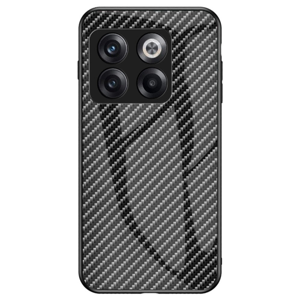 OnePlus 10T 5G/Ace Pro 5G Kolfiberstruktur Härdat Glasskal Hårt PC Mjukt TPU Reptåligt Stötsäkert Skal