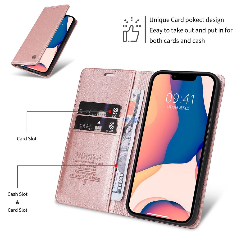 YIKATU Shockproof Phone Case for iPhone 12 mini 5.4 inch, YK- 001 Magnetic Closure Phone Cover Flip Leather Wallet Stand
