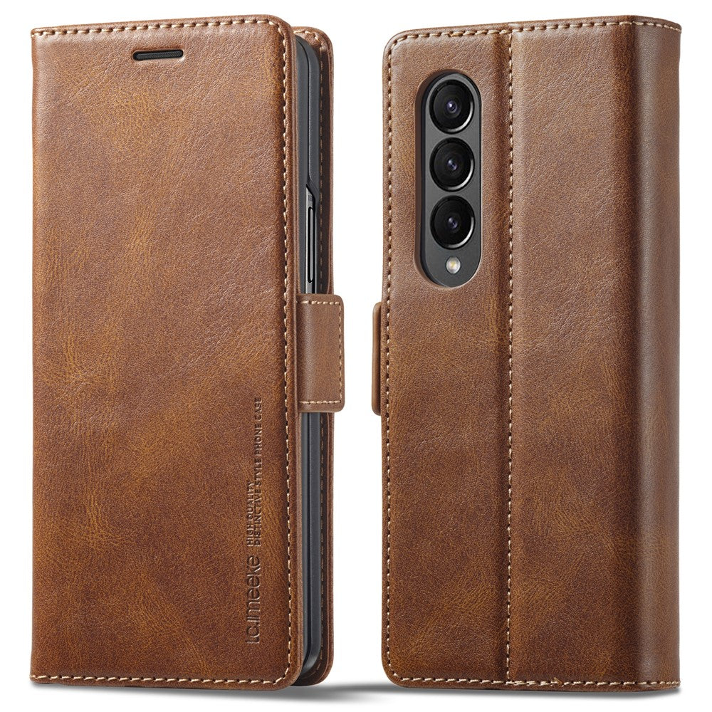 LC.IMEEKE for Samsung Galaxy Z Fold3 5G RFID Blocking Phone Cover PU Leather + PC Wallet Stand Double Magnetic Clasps Phone Shell