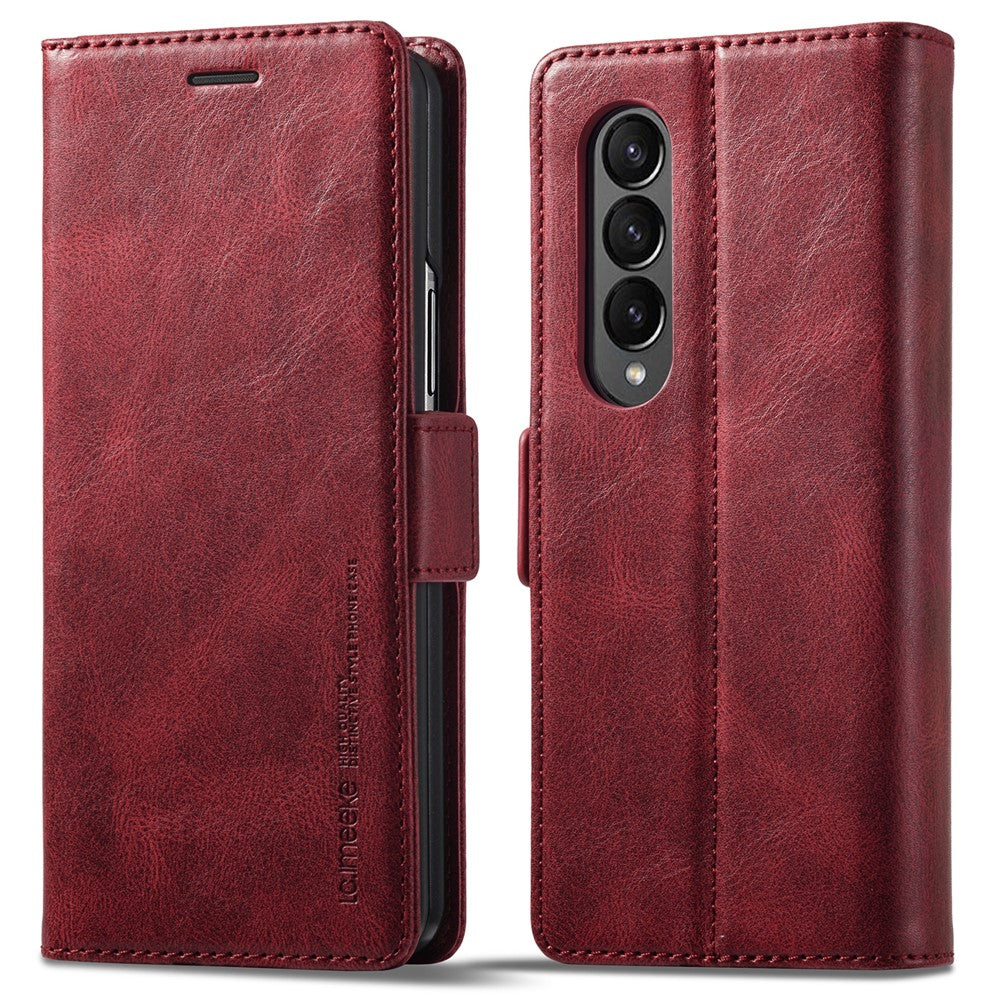 LC.IMEEKE for Samsung Galaxy Z Fold3 5G RFID Blocking Phone Cover PU Leather + PC Wallet Stand Double Magnetic Clasps Phone Shell