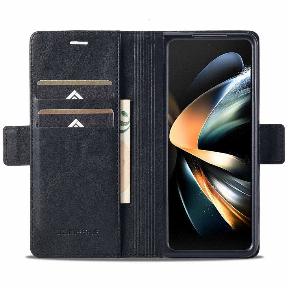 LC.IMEEKE for Samsung Galaxy Z Fold4 5G Drop-proof Phone Wallet Case RFID Blocking Stand Double Magnetic Clasps PU Leather + PC Phone Cover