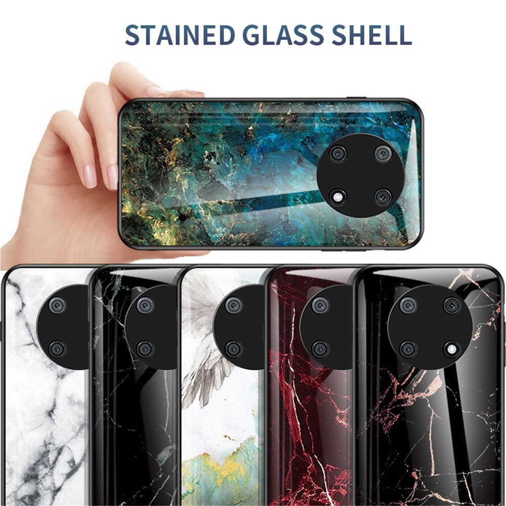 For Huawei Enjoy 50 Pro 4G / nova Y90 4G Fall Resistant Phone Cover Marble Pattern Tempered Glass+PC+TPU Hybrid Case