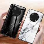 For Huawei Enjoy 50 Pro 4G / nova Y90 4G Fall Resistant Phone Cover Marble Pattern Tempered Glass+PC+TPU Hybrid Case