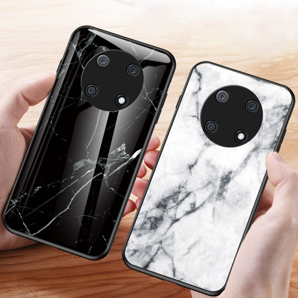 For Huawei Enjoy 50 Pro 4G / nova Y90 4G Fall Resistant Phone Cover Marble Pattern Tempered Glass+PC+TPU Hybrid Case