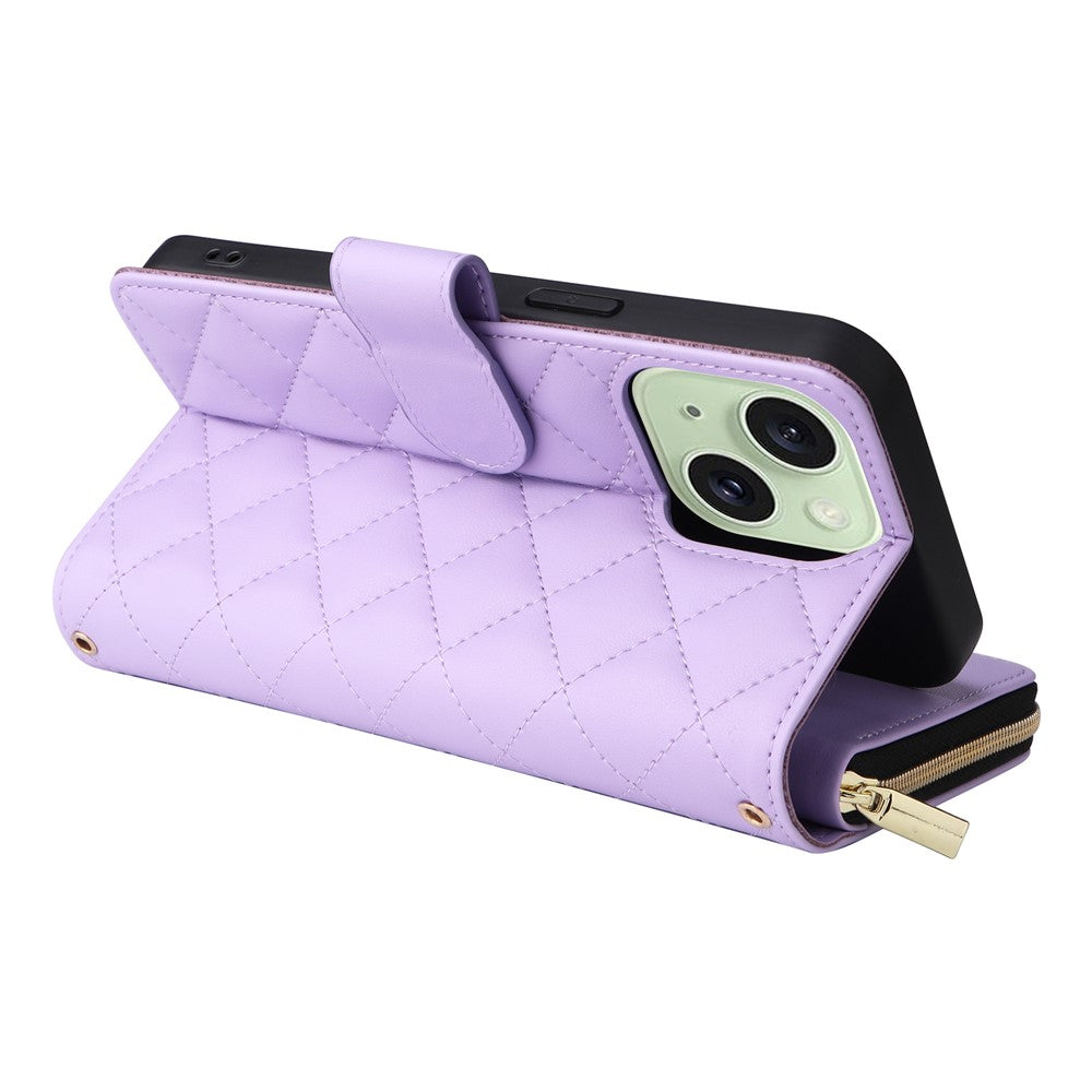 Til iPhone 15 Plus / 14 Plus Cover Pung PU Læder Diamantmønster Stativ Anti-Fald Telefoncover