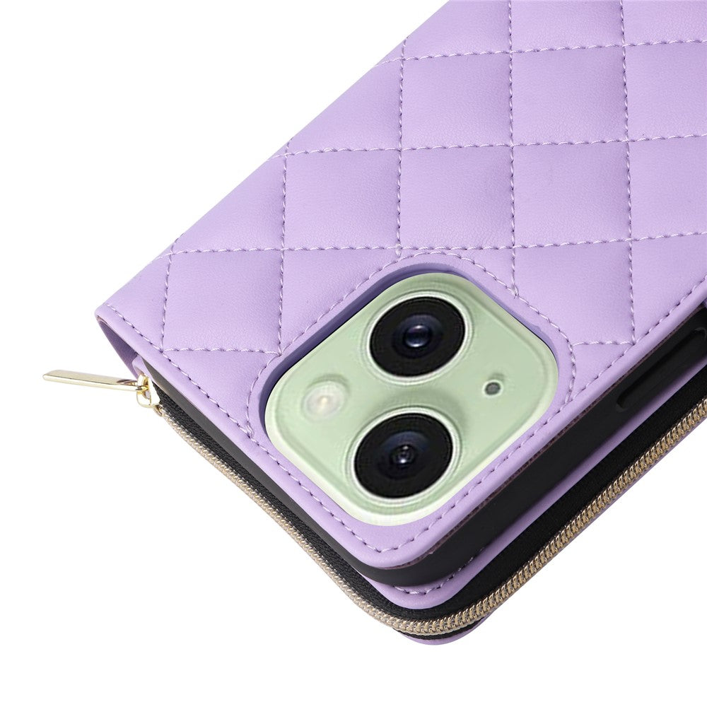 Til iPhone 15 Plus / 14 Plus Cover Pung PU Læder Diamantmønster Stativ Anti-Fald Telefoncover