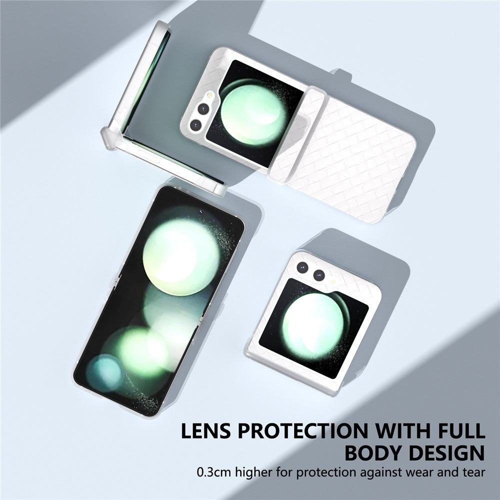 Til Samsung Galaxy Z Flip7 FE 5G / Z Flip6 5G Cover med vævet tekstur, hængselbeskyttelse, læder+PC, sammenfoldeligt telefoncover