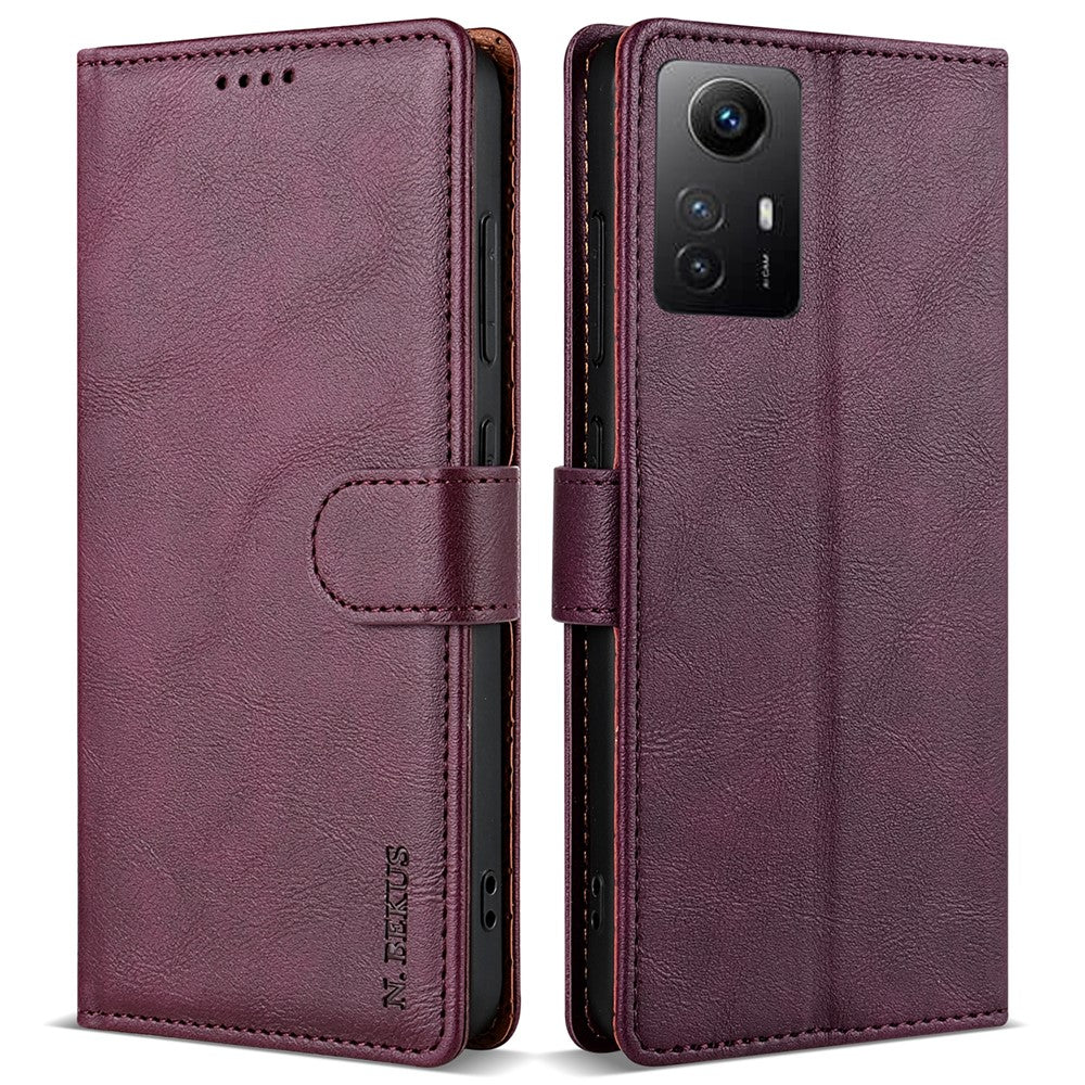 N.BEKUS CSJ-001 For Xiaomi Redmi Note 12S 4G Case Solid Color Wallet Phone Leather Cover