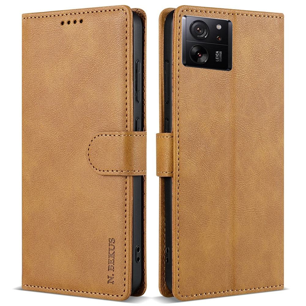 N.BEKUS CSJ-001 For Xiaomi 13T / 13T Pro Wallet Phone Case Solid Color Leather Flip Cover