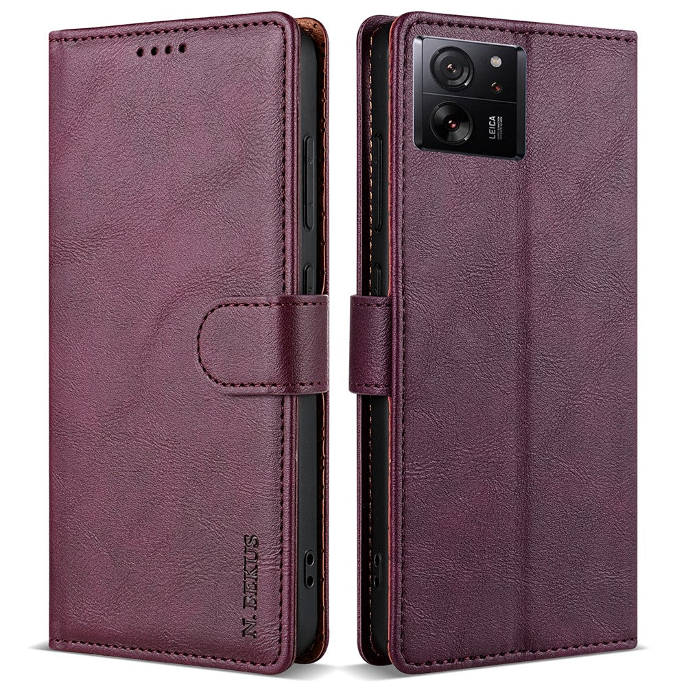 N.BEKUS CSJ-001 For Xiaomi 13T / 13T Pro Wallet Phone Case Solid Color Leather Flip Cover