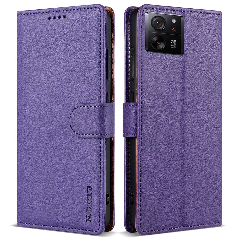 N.BEKUS CSJ-001 For Xiaomi 13T / 13T Pro Wallet Phone Case Solid Color Leather Flip Cover
