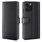 For iPhone 16 Pro Max Case Genuine Split Leather Phone Cover with Wallet Stand