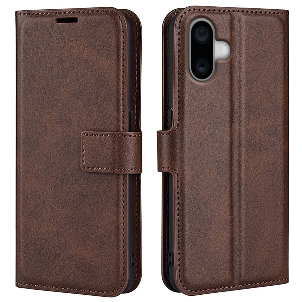 Til iPhone 16 Cover Kalveskindsstruktur PU Læder Folio Flip Telefonpung Cover