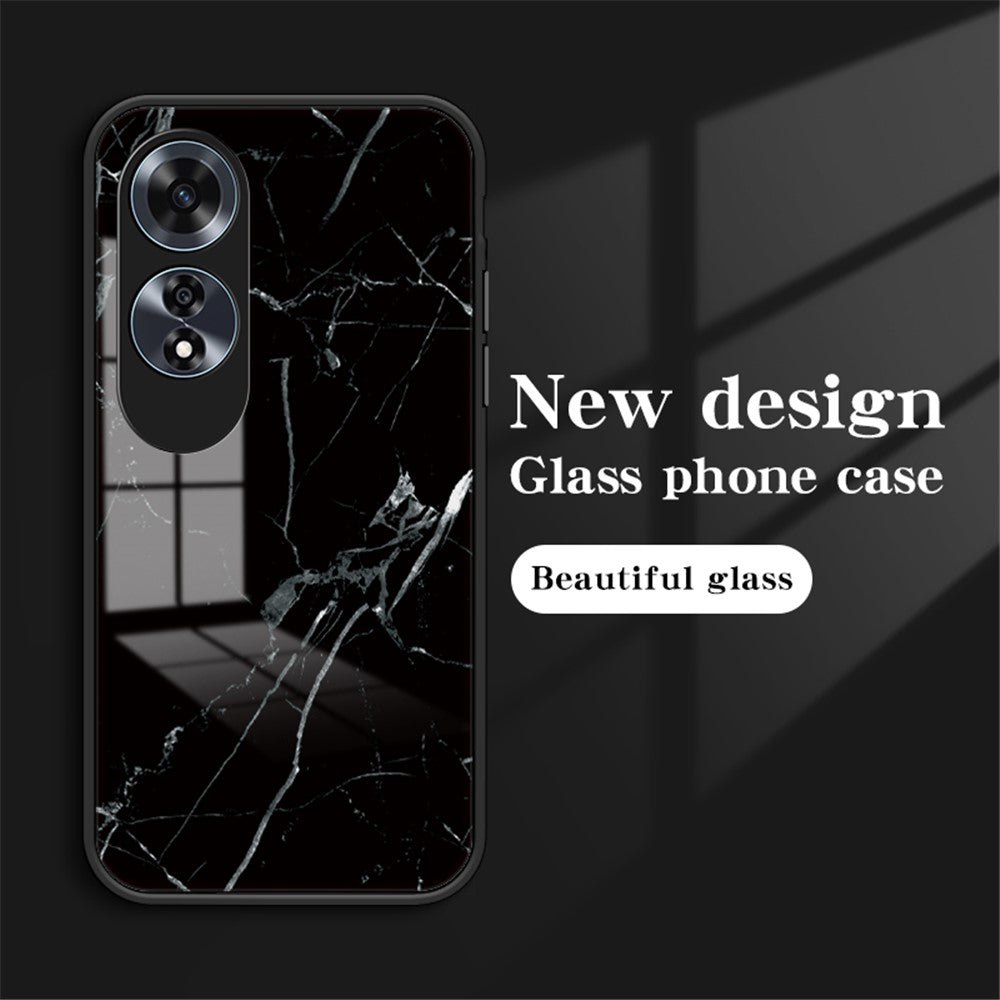 For Oppo A60 4G Case TPU Frame Tempered Glass+PC Back Cover Marble Pattern