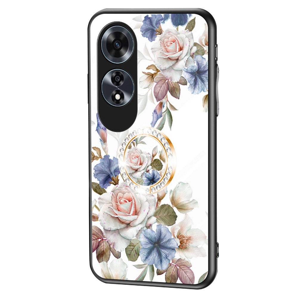 For Oppo A60 4G Case Patterned Tempered Glas Phone Cover with Ring Kickstand