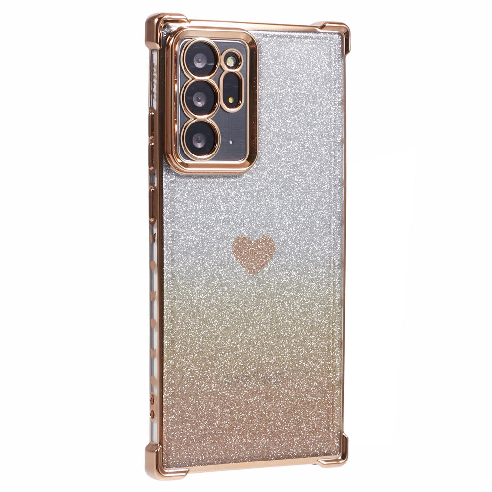 For Samsung Galaxy Note20 Ultra / Note20 Ultra 5G Case Heart Pattern Electroplating TPU Glitter Phone Cover