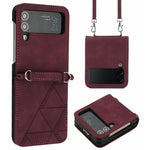 For Samsung Galaxy Z Flip4 5G Leather Case with Shoulder Strap Wallet Stand Phone Cover