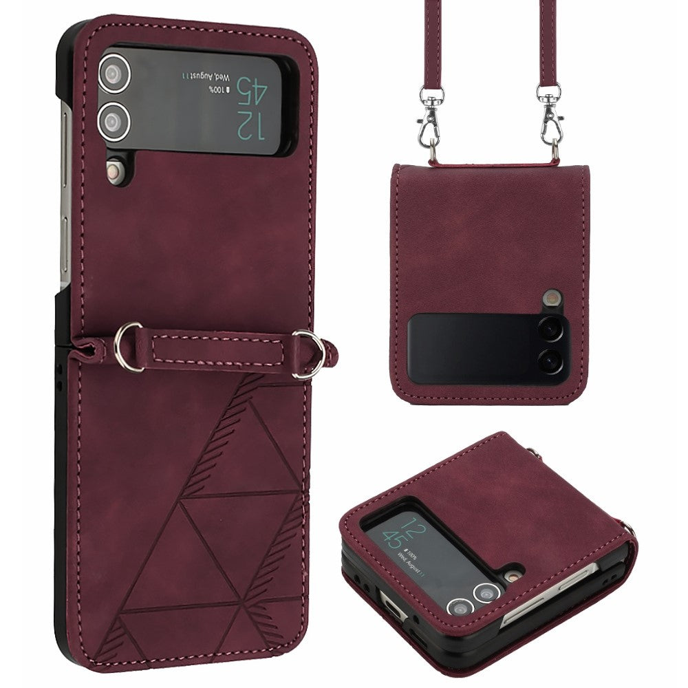 For Samsung Galaxy Z Flip4 5G Leather Case with Shoulder Strap Wallet Stand Phone Cover