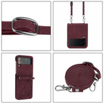 For Samsung Galaxy Z Flip4 5G Leather Case with Shoulder Strap Wallet Stand Phone Cover