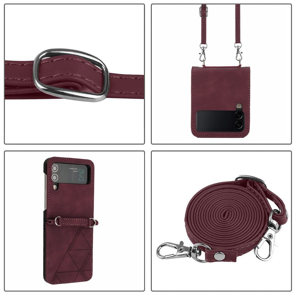 For Samsung Galaxy Z Flip4 5G Leather Case with Shoulder Strap Wallet Stand Phone Cover