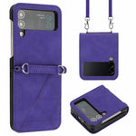 For Samsung Galaxy Z Flip4 5G Leather Case with Shoulder Strap Wallet Stand Phone Cover