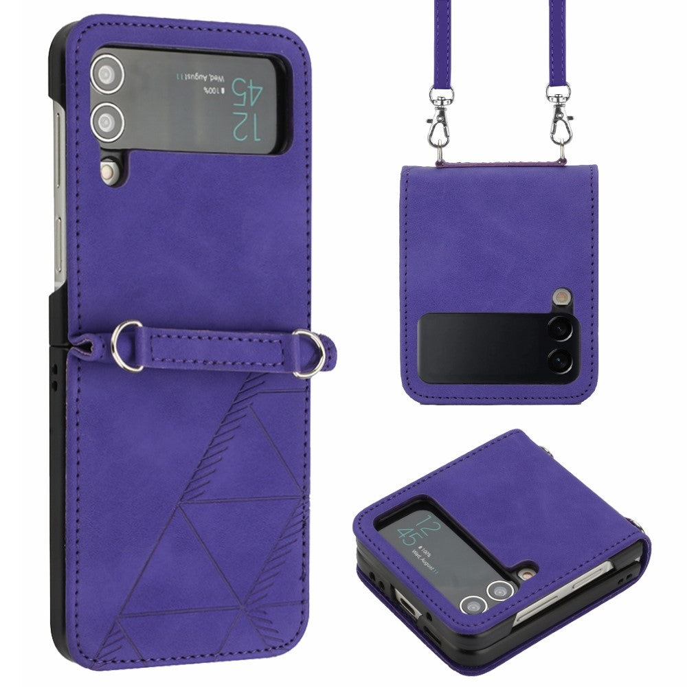 For Samsung Galaxy Z Flip4 5G Leather Case with Shoulder Strap Wallet Stand Phone Cover