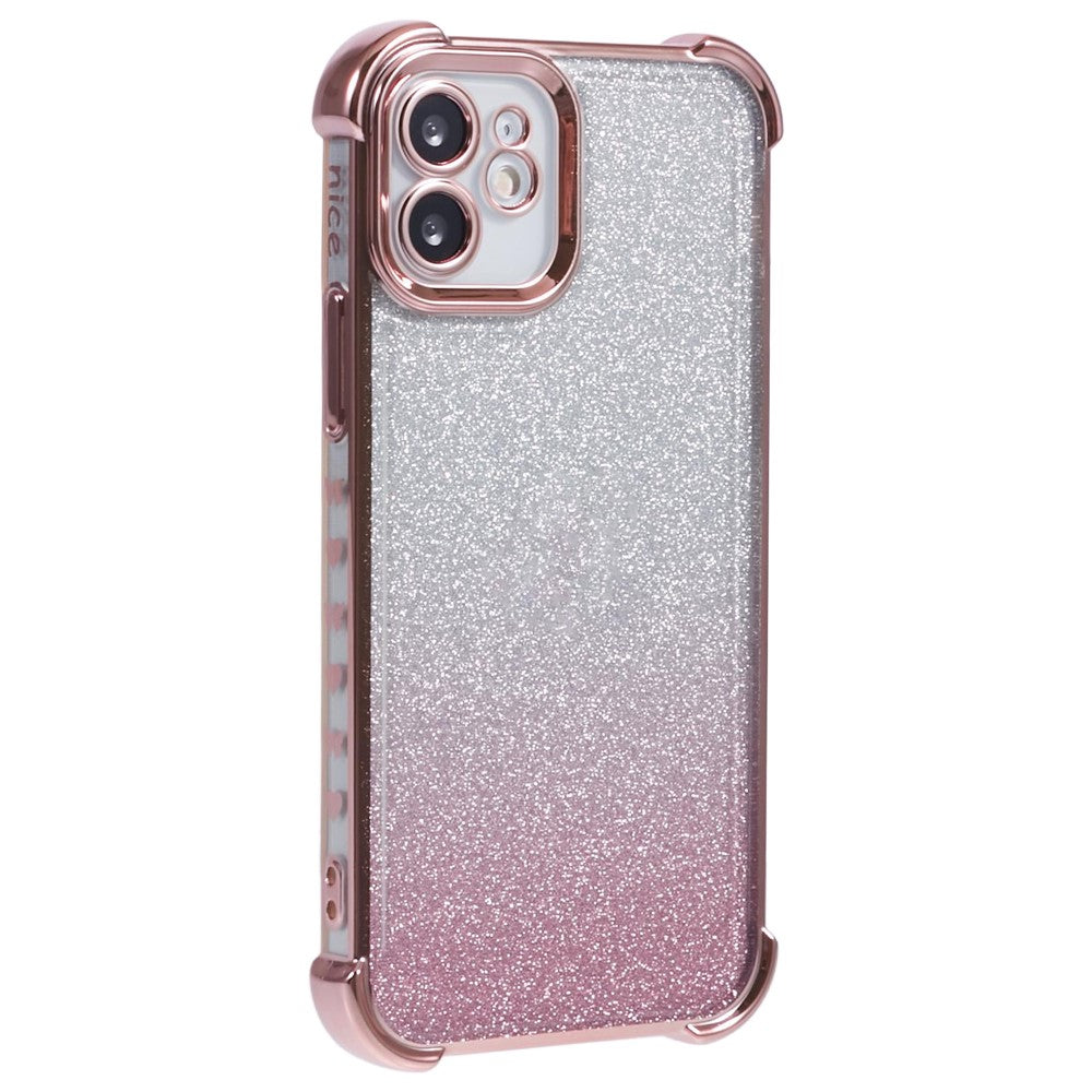 For iPhone 12 Case Electroplating Glitter Soft TPU Phone Cover Side Heart Pattern