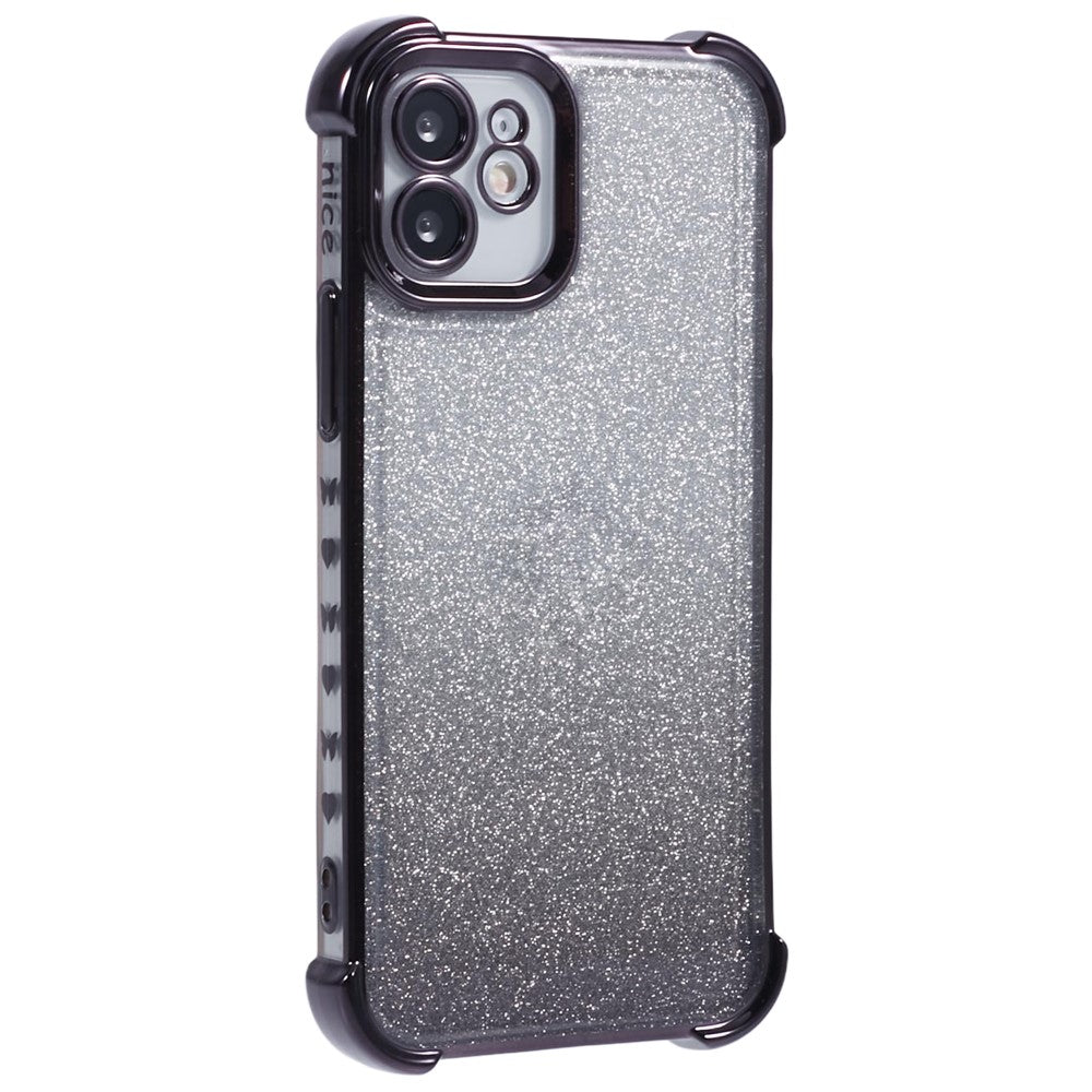 For iPhone 12 Case Electroplating Glitter Soft TPU Phone Cover Side Heart Pattern