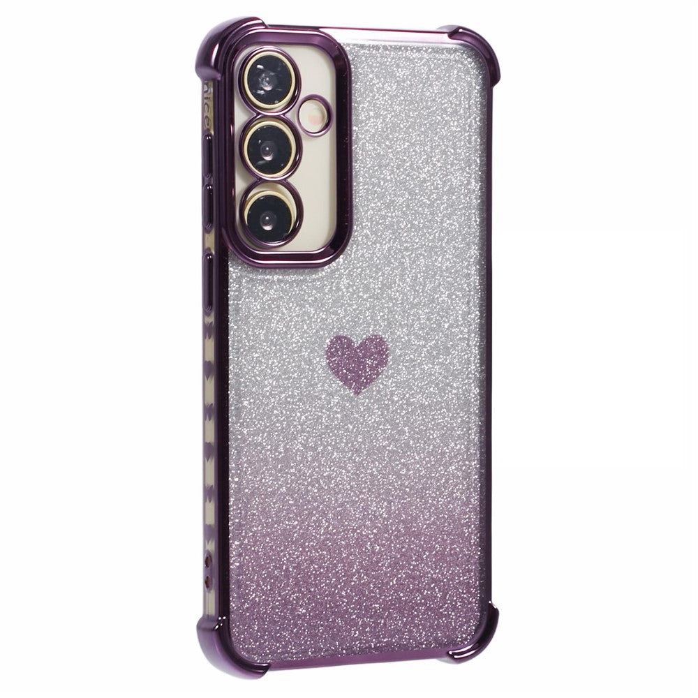 For Samsung Galaxy S23 FE Case Gradient Glitter Heart Electroplating TPU Phone Cover
