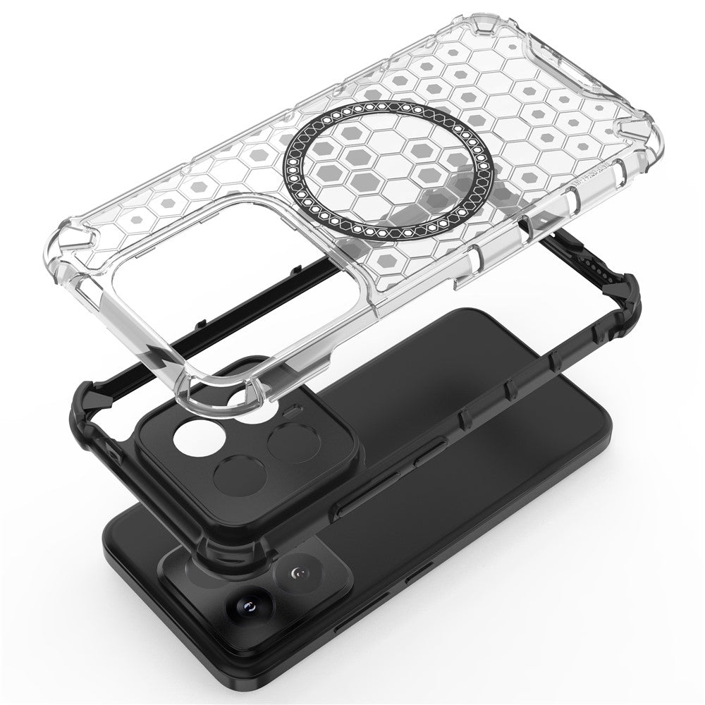 For Xiaomi 14 Magnetic Case Translucent Honeycomb TPU+PC Phone Cover