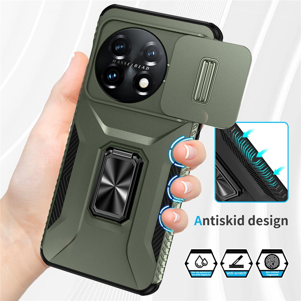 For OnePlus 11 5G Case TPU+PC Ring Kickstand Lens Lid Phone Cover