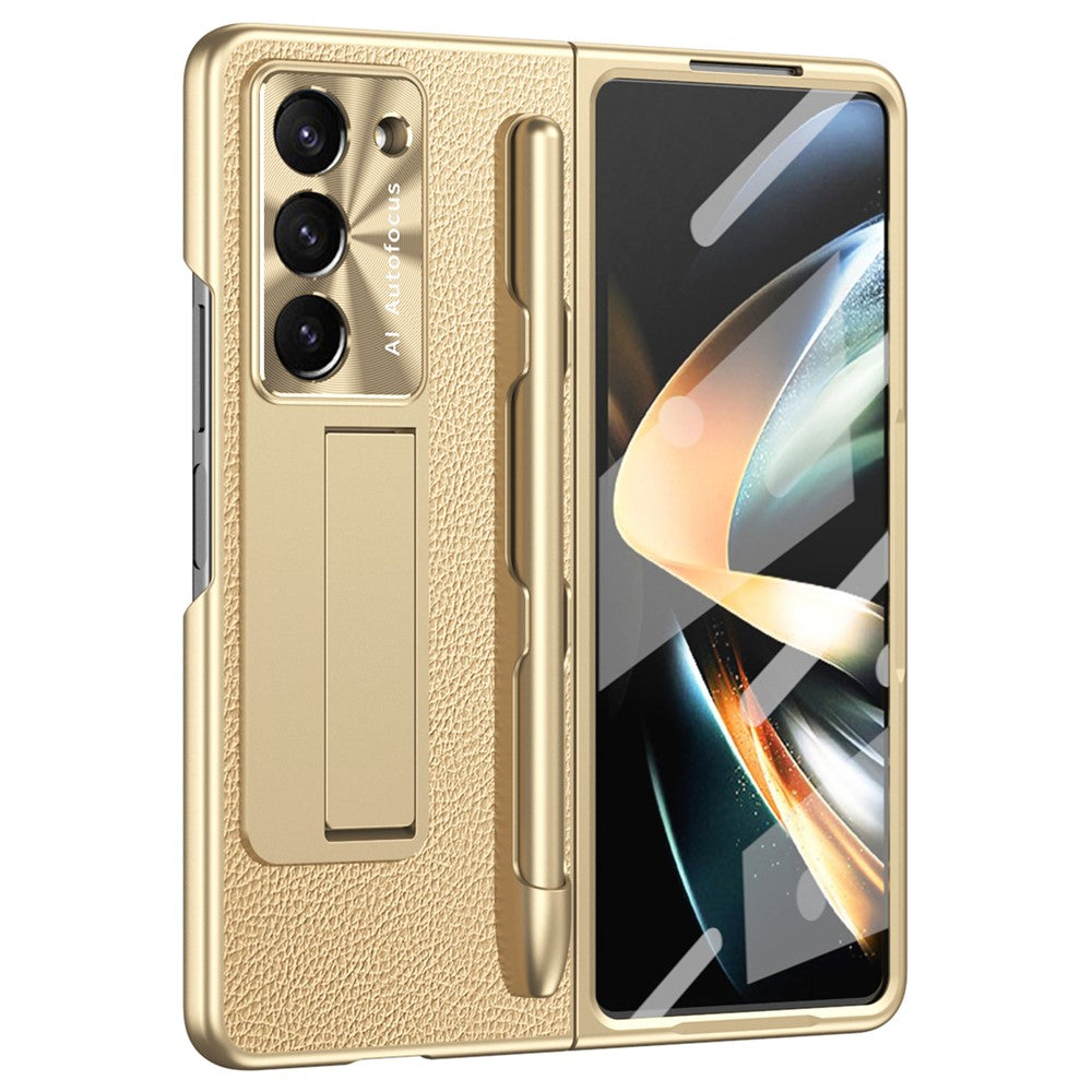 Til Samsung Galaxy Z Fold6 5G Etui Støttefod Læder+PC Hårdt Telefoncover med Skærmfilm og Stylus
