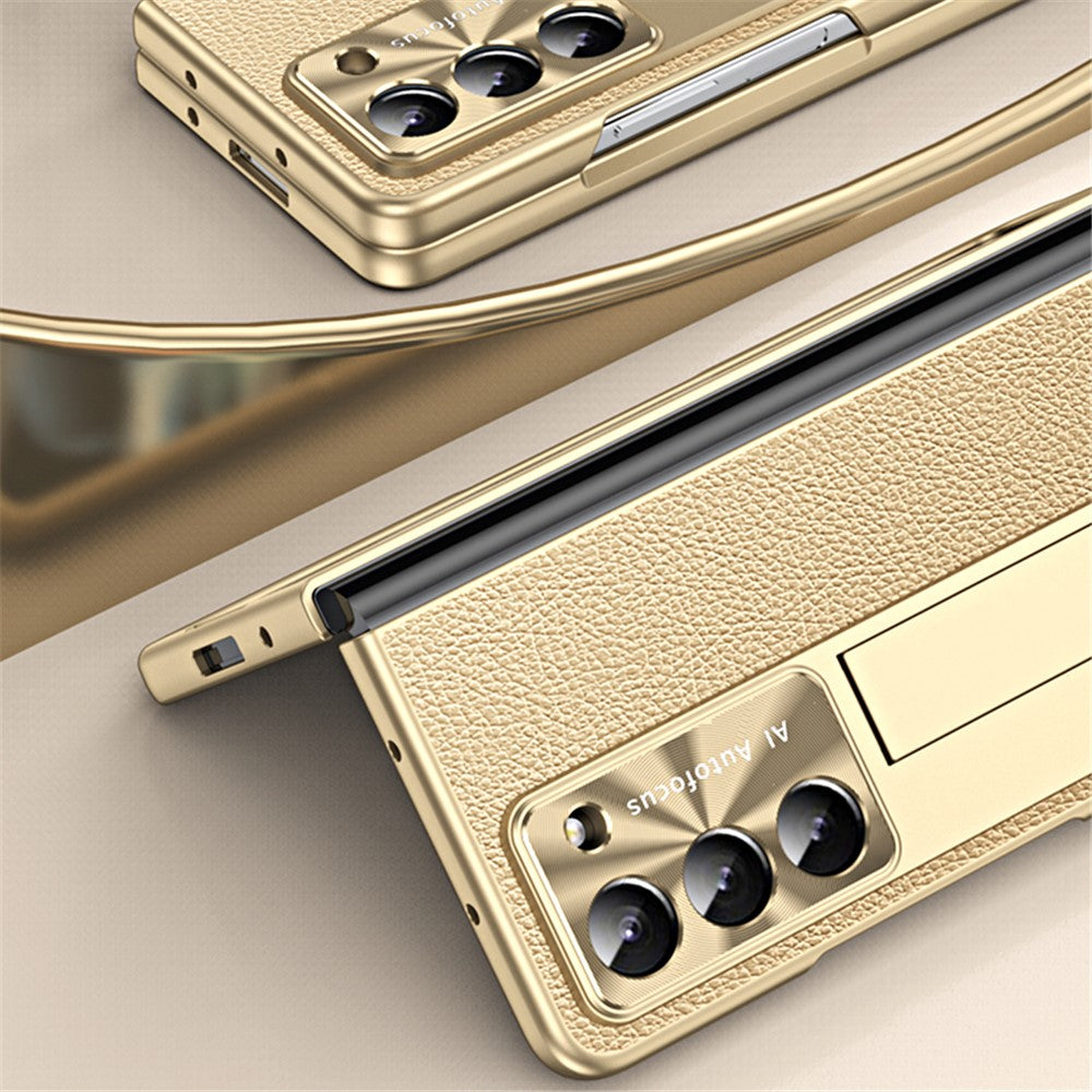 Til Samsung Galaxy Z Fold6 5G Etui Støttefod Læder+PC Hårdt Telefoncover med Skærmfilm og Stylus