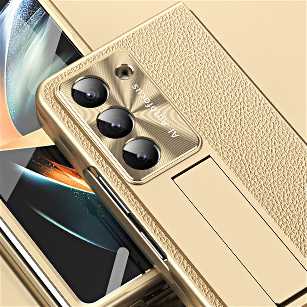 Til Samsung Galaxy Z Fold6 5G Etui Støttefod Læder+PC Hårdt Telefoncover med Skærmfilm og Stylus