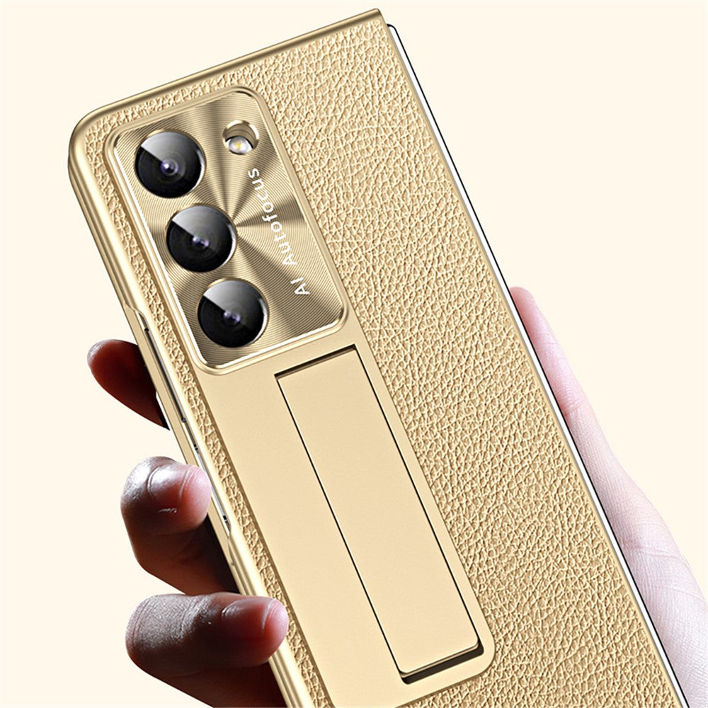 Til Samsung Galaxy Z Fold6 5G Etui Støttefod Læder+PC Hårdt Telefoncover med Skærmfilm og Stylus