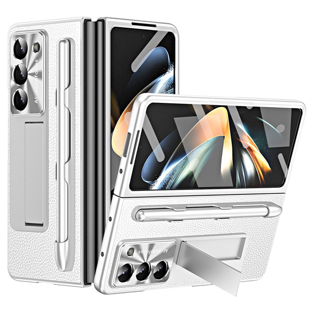 Til Samsung Galaxy Z Fold6 5G Etui Støttefod Læder+PC Hårdt Telefoncover med Skærmfilm og Stylus