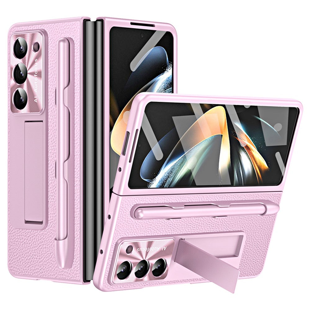Til Samsung Galaxy Z Fold6 5G Etui Støttefod Læder+PC Hårdt Telefoncover med Skærmfilm og Stylus
