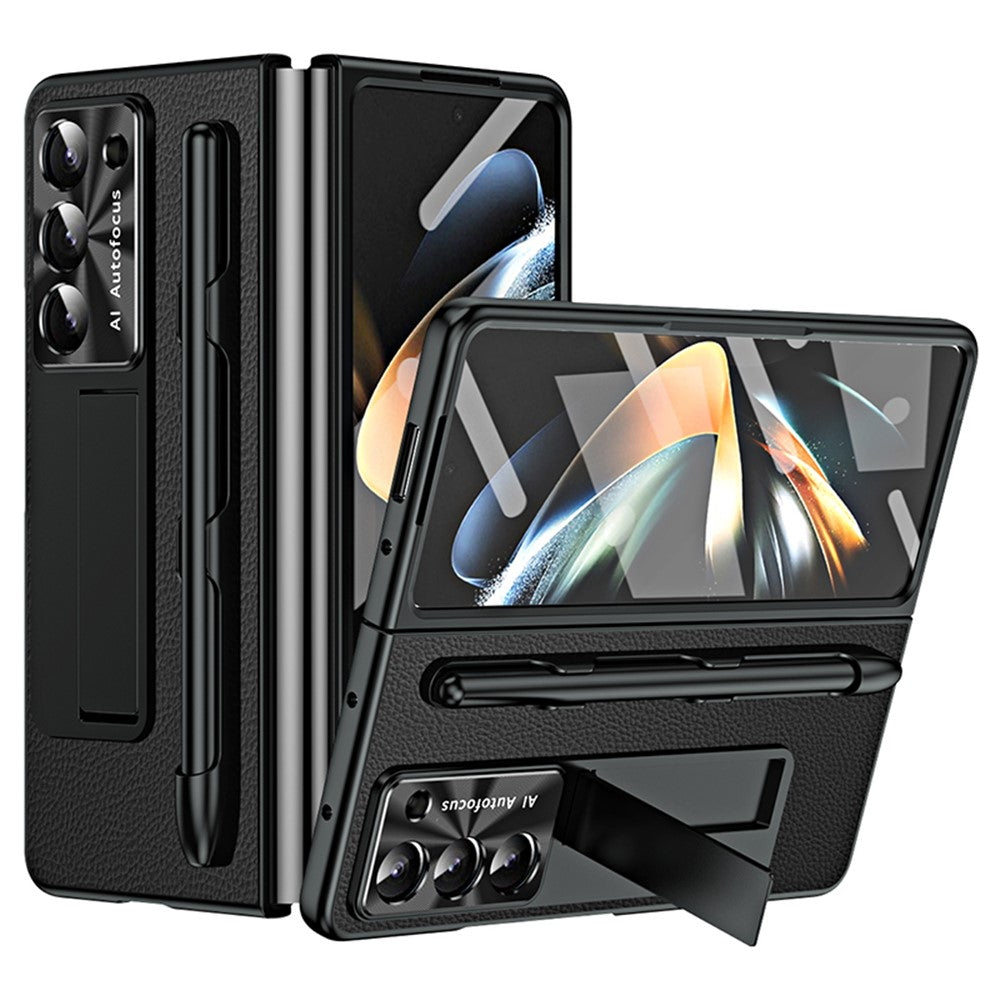 Til Samsung Galaxy Z Fold6 5G Etui Støttefod Læder+PC Hårdt Telefoncover med Skærmfilm og Stylus