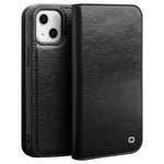 QIALINO cover til iPhone 14 6,1 tommer, faldsikkert cover med fuld beskyttelse, flip-stativ, tegnebogsetui, ægte lædercover med kortholder