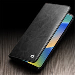 QIALINO cover til iPhone 14 6,1 tommer, faldsikkert cover med fuld beskyttelse, flip-stativ, tegnebogsetui, ægte lædercover med kortholder