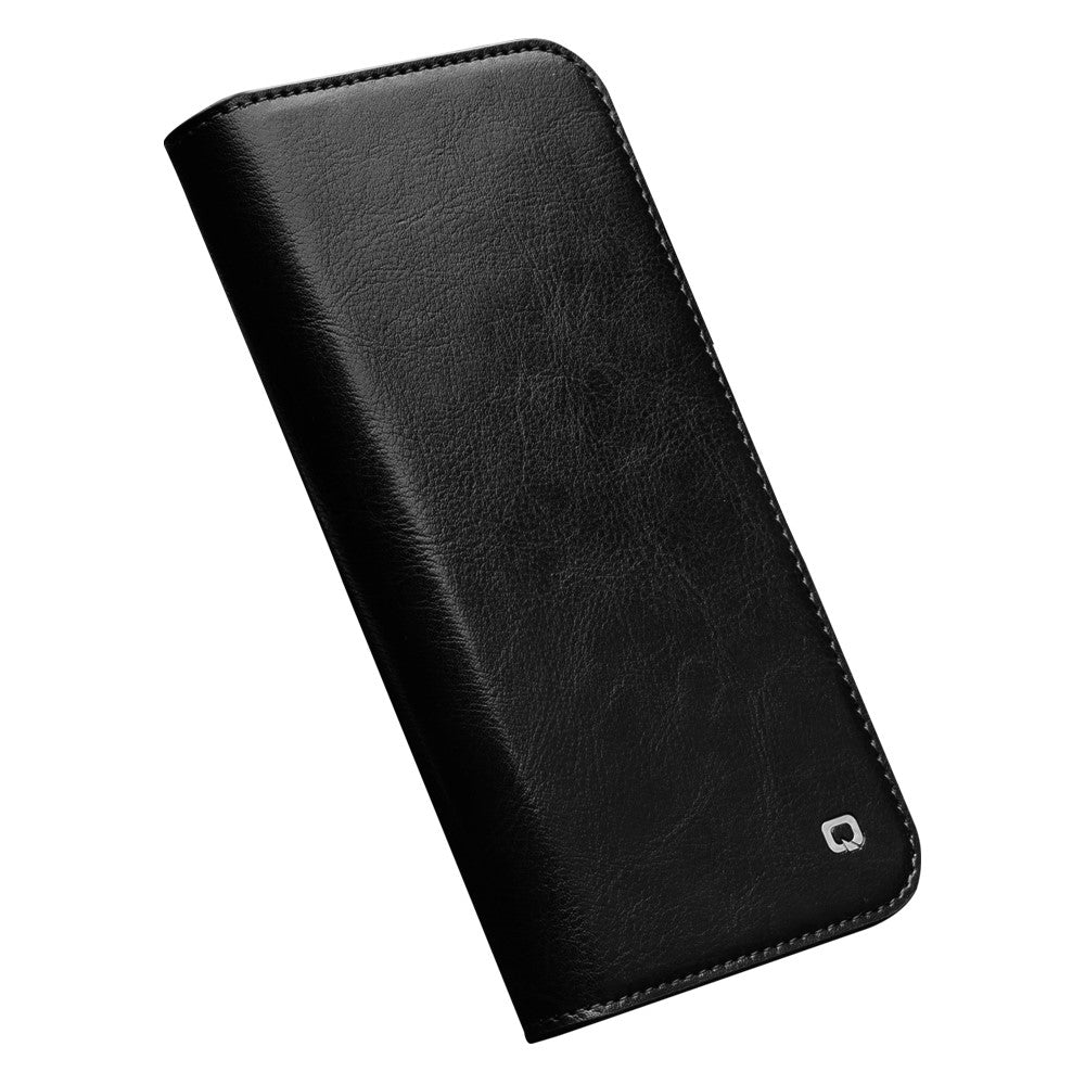 QIALINO cover til iPhone 14 6,1 tommer, faldsikkert cover med fuld beskyttelse, flip-stativ, tegnebogsetui, ægte lædercover med kortholder