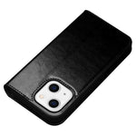 QIALINO cover til iPhone 14 6,1 tommer, faldsikkert cover med fuld beskyttelse, flip-stativ, tegnebogsetui, ægte lædercover med kortholder