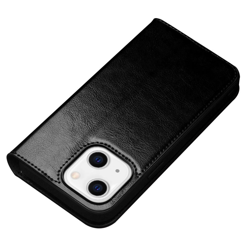 QIALINO cover til iPhone 14 6,1 tommer, faldsikkert cover med fuld beskyttelse, flip-stativ, tegnebogsetui, ægte lædercover med kortholder