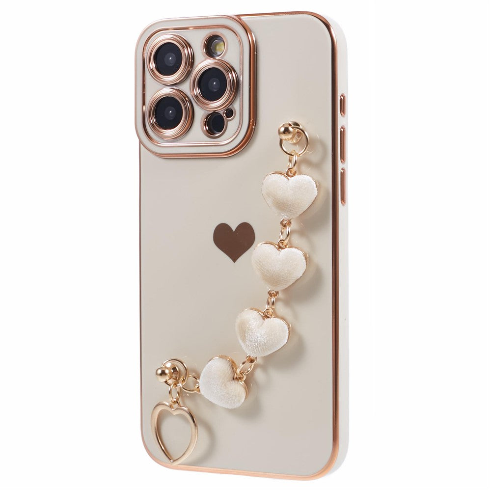 For iPhone 12 Pro TPU Case Electroplating Protective Phone Cover with Heart Chain Strap