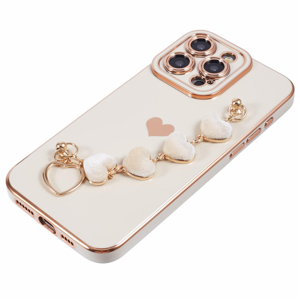 For iPhone 12 Pro TPU Case Electroplating Protective Phone Cover with Heart Chain Strap
